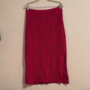 Ultra Pink Red Crochet Midi Skirt